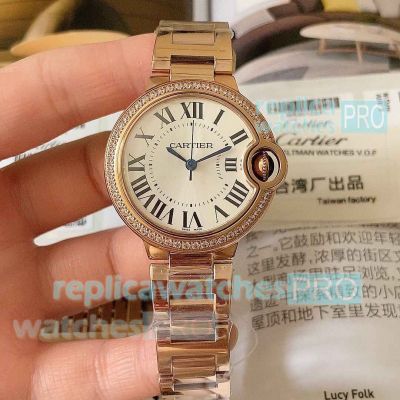 AAA TW Factory Cartier Ballon Bleu Rose Gold Diamond Bezel 33mm 